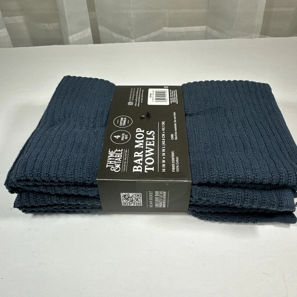 Thyme & Table Bar Mop Towels Navy 4 Pack Set Super Soft New